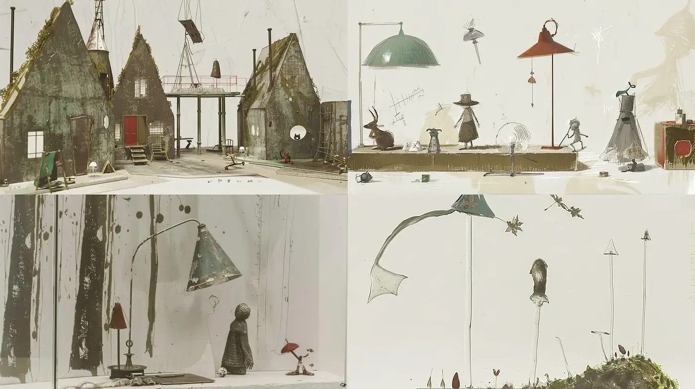 Surrealistic Whimsy with Minimalist Charm and Nostalgic Undertones - Midjourney sref style