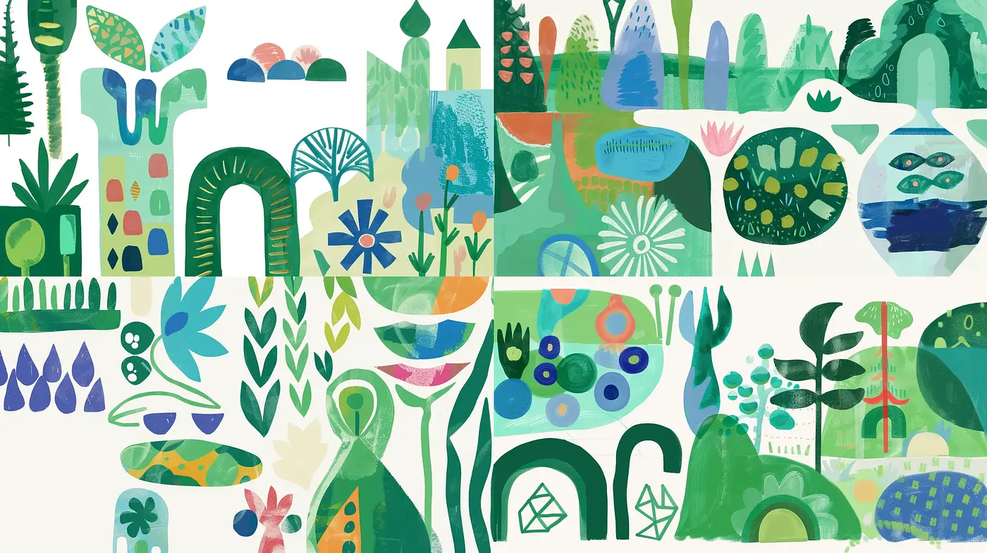 Serene Botanical Tapestry: Harmony of Nature in Abstract Form - Midjourney sref style