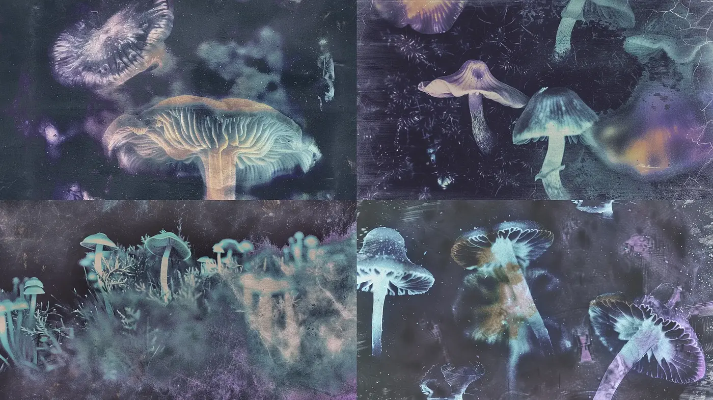 Ethereal Dreamscape: A Luminescent Mycological Study - Midjourney sref style