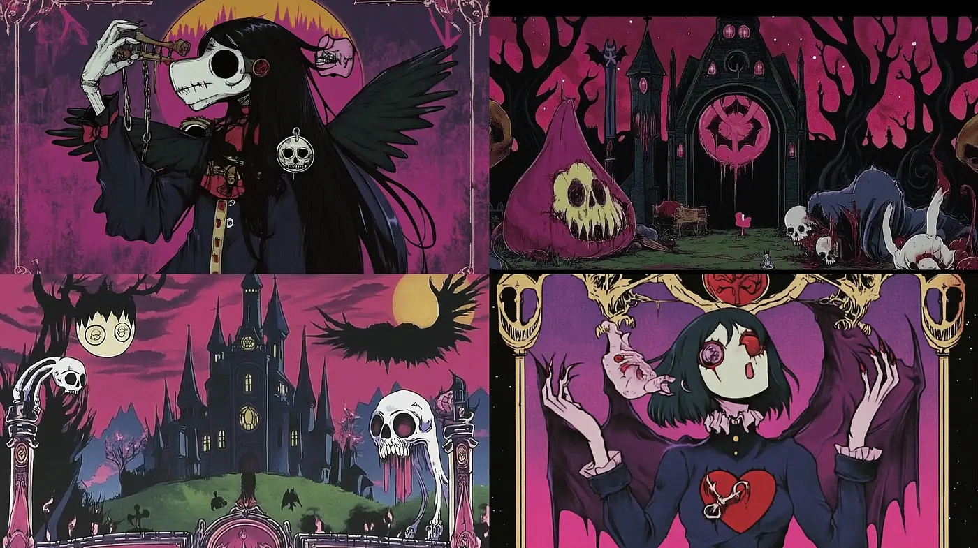 Gothic Whimsy: A Fusion of Playful Darkness and Vibrant Hues - Midjourney sref style