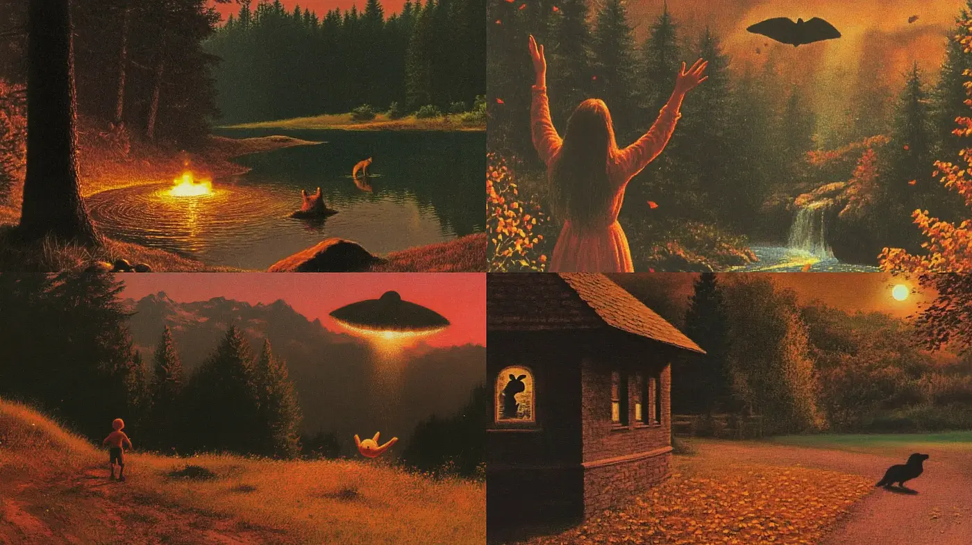 Whimsical Twilight Encounters: An Homage to Surreal Nightscape Oil Paintings - Midjourney sref style