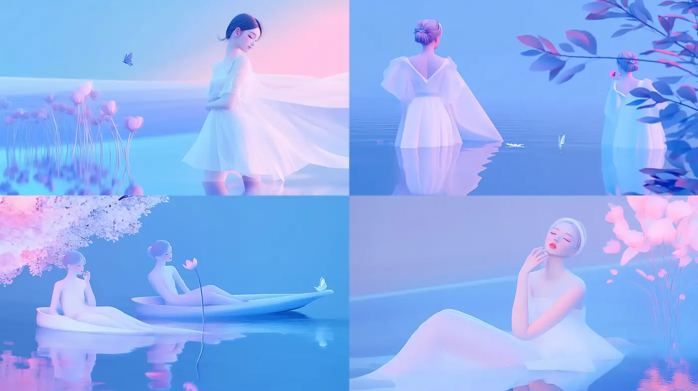 Ethereal Pastel Serenity: A Dreamlike Wash of Cool Tones - Midjourney sref style