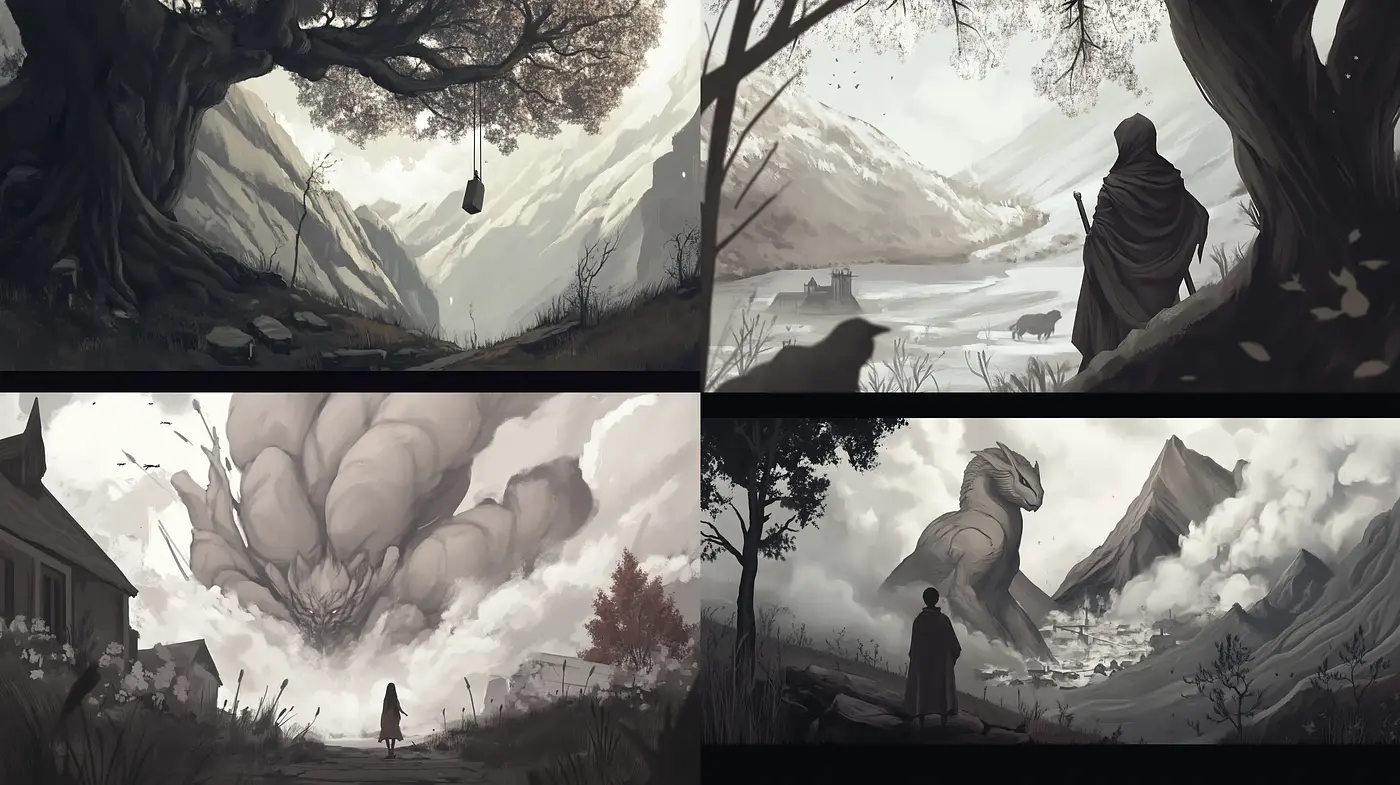 Monochromatic Serenity: A Study in Grayscale Lanscapes - Midjourney sref style