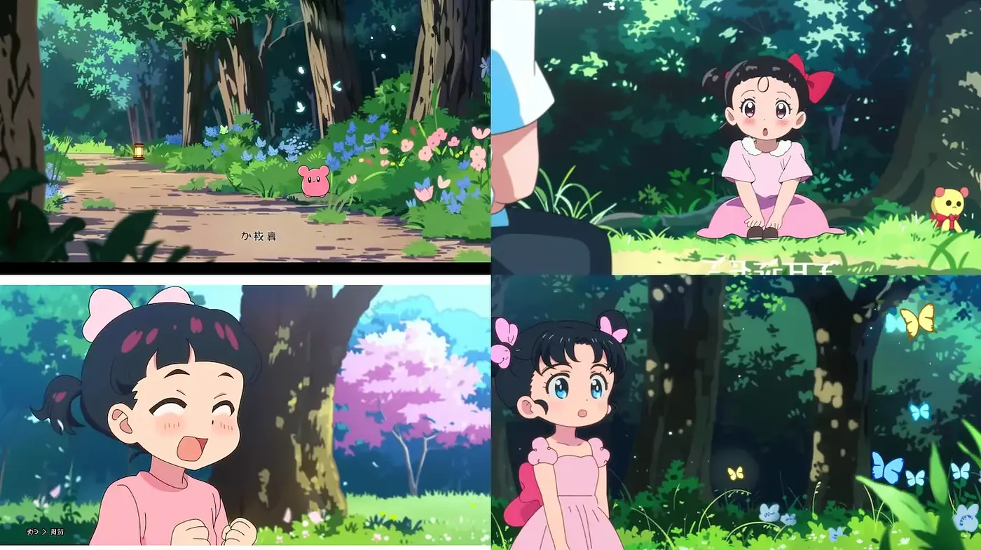 Playful, whimsical scenes in lush, colorful environments inspired by animated storytelling - Midjourney sref style