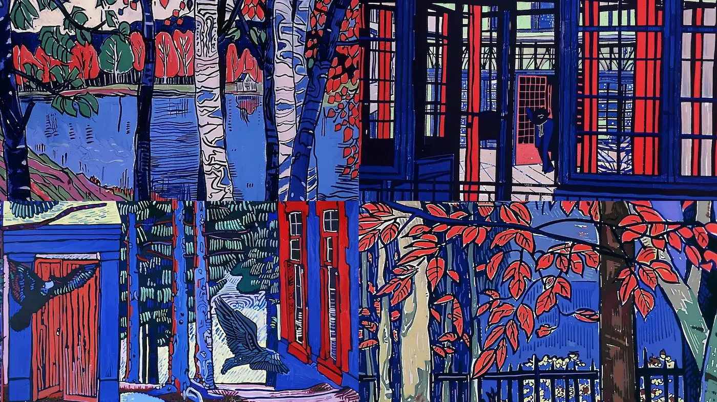 Vividly stylized nature-inspired scenes with a contemporary twist - Midjourney sref style