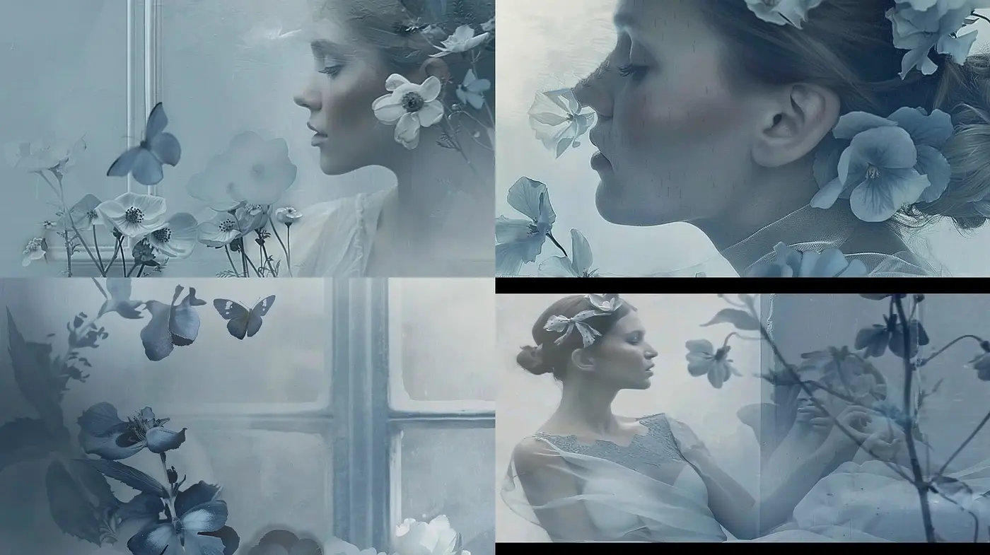 Ethereal Monochrome Florals: A Study in Subdued Elegance and Dreamlike Tranquility - Midjourney sref style