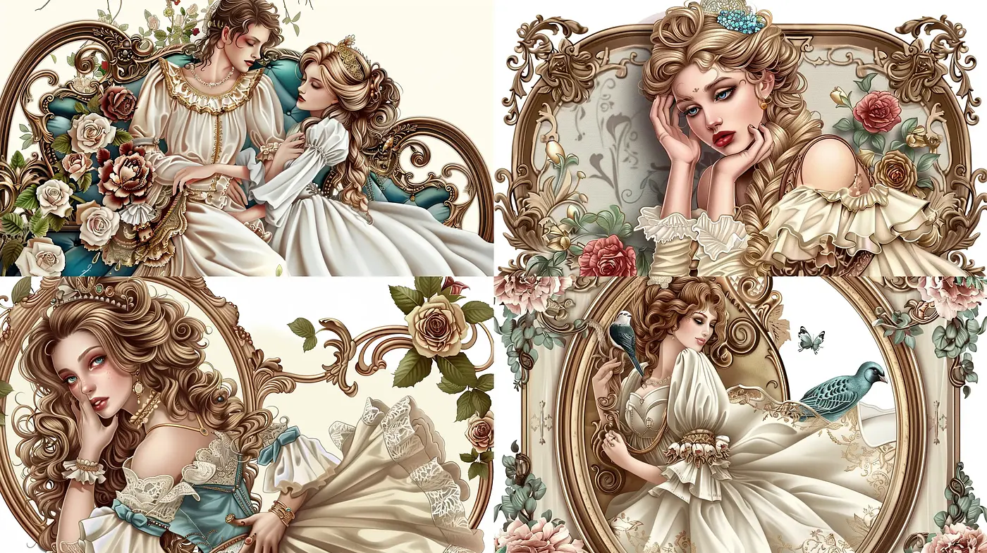Baroque Romance Blossoms in Soft Pastels - Midjourney sref style