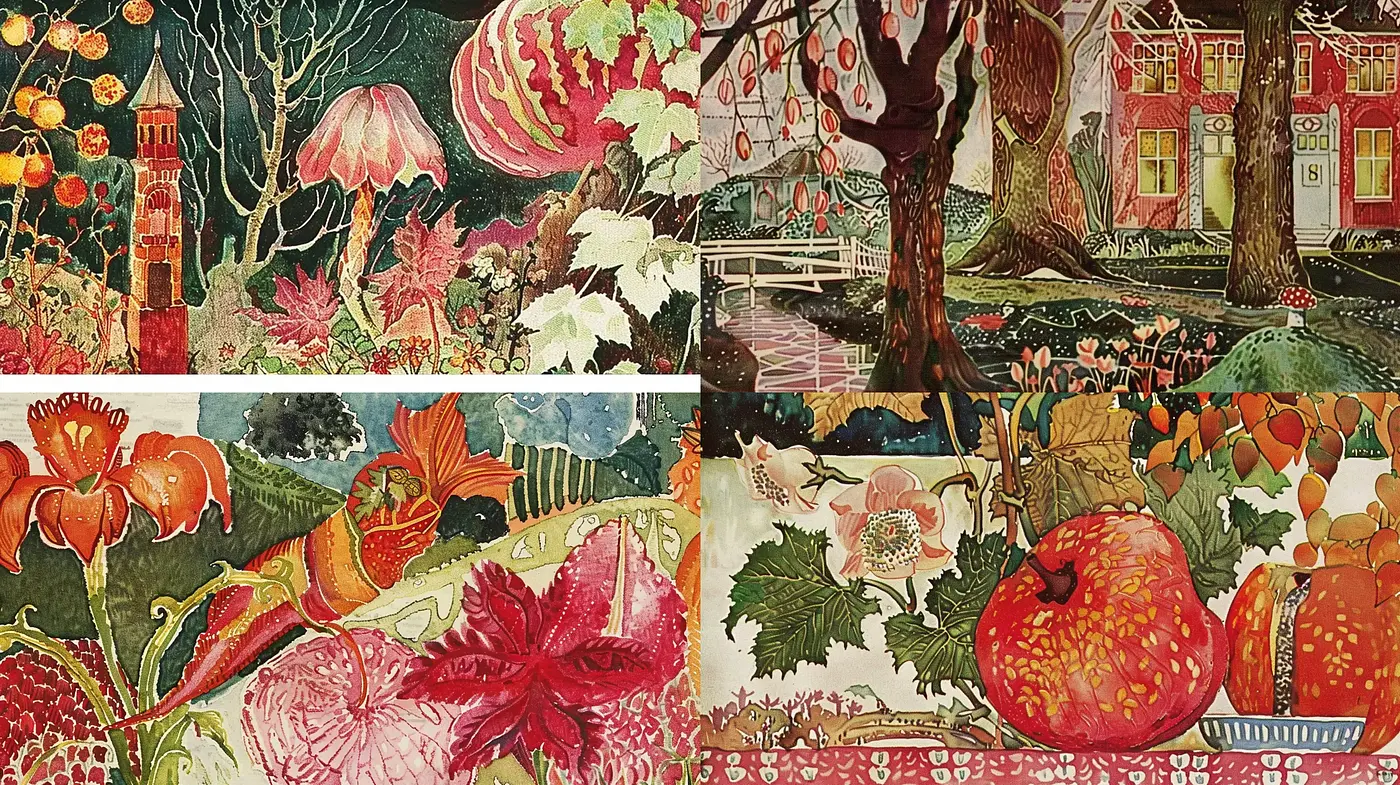 Whimsical Nature's Tapestry in Lush, Saturated Hues - Midjourney sref style