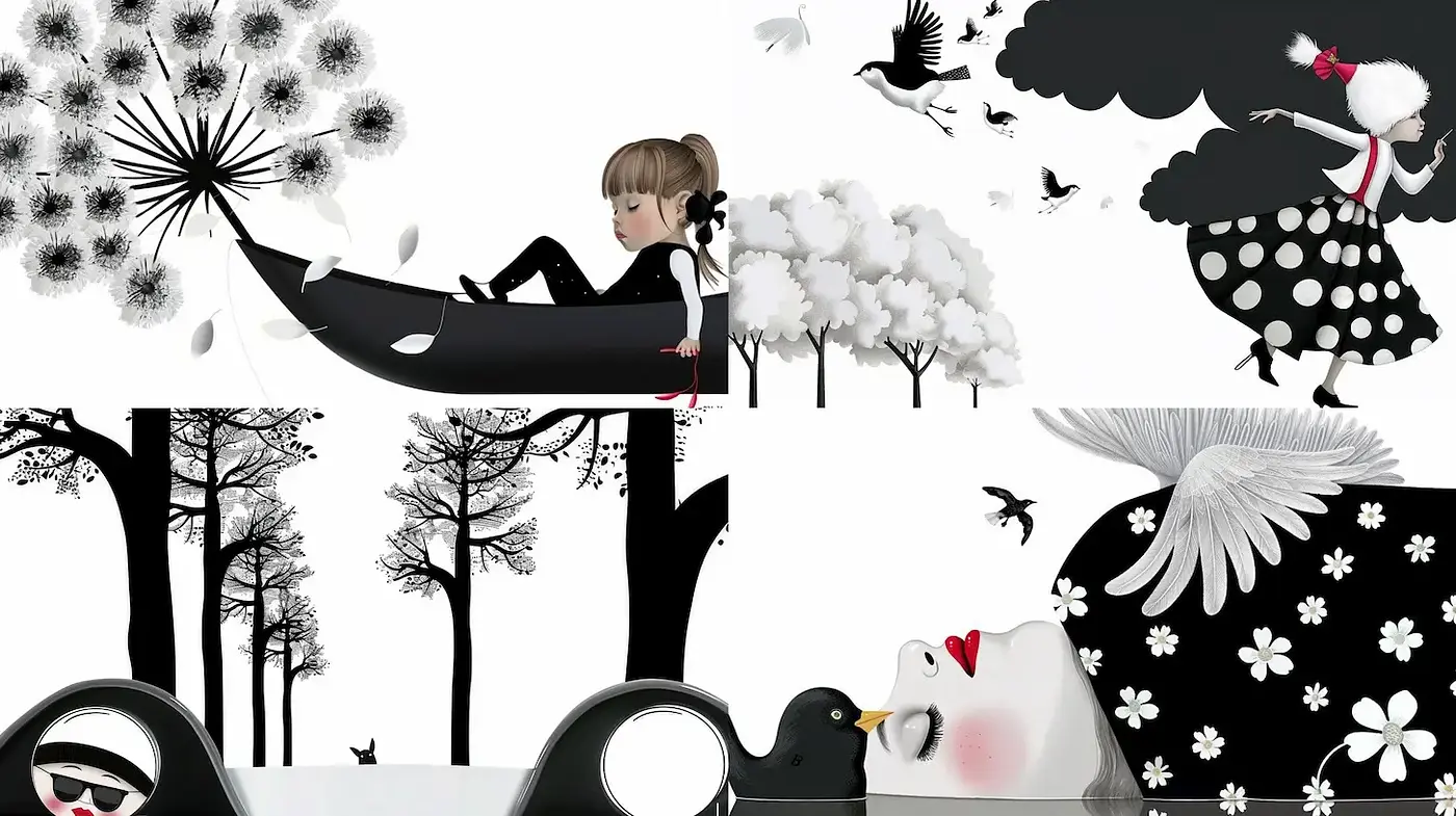 Whimsical and Minimalist Illustrative Style with a Dreamlike Quality - Midjourney sref style