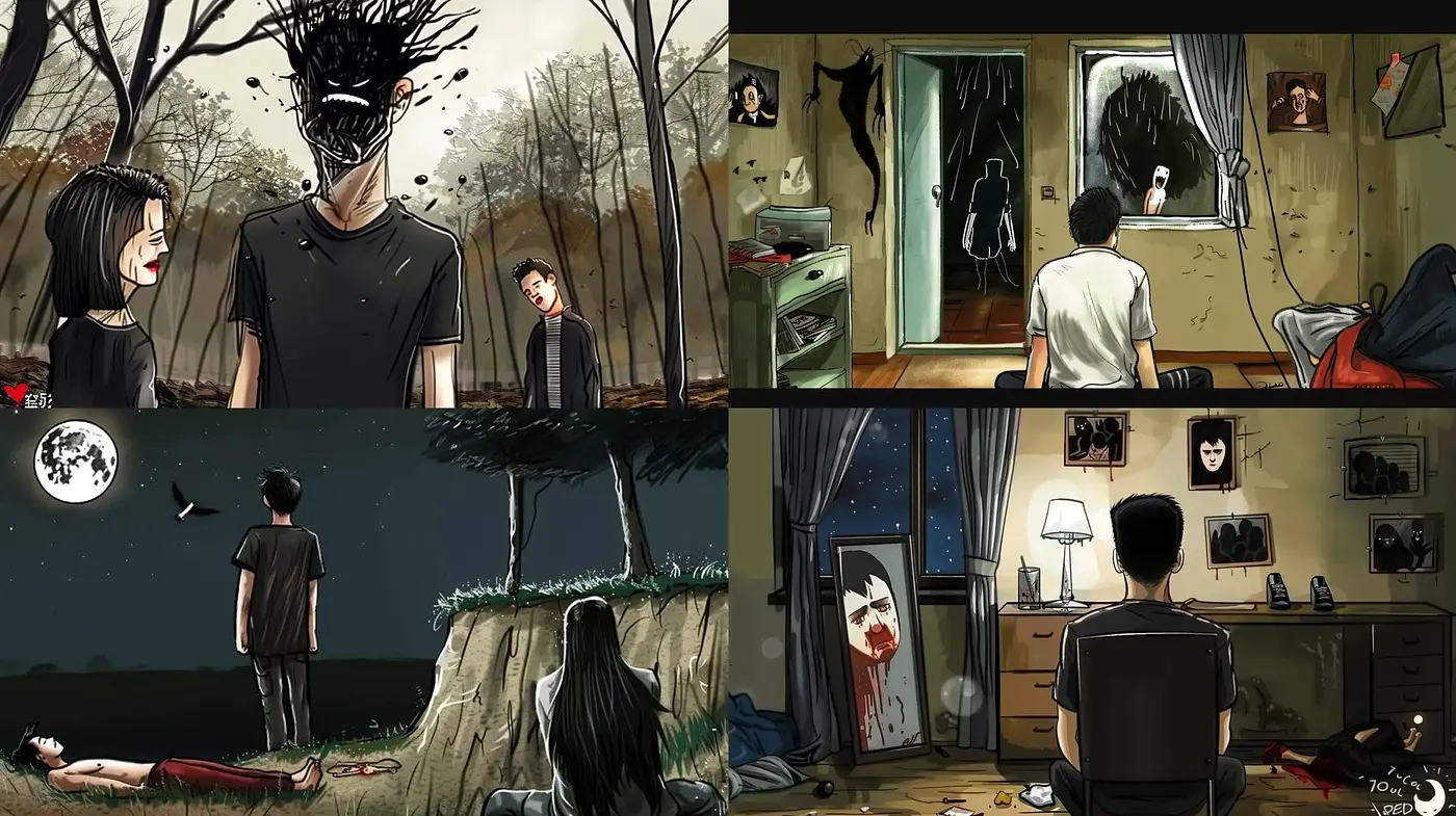 Eerie Nocturnal Hues: A Homage to Supernatural Storytelling through Digital Brushwork - Midjourney sref style
