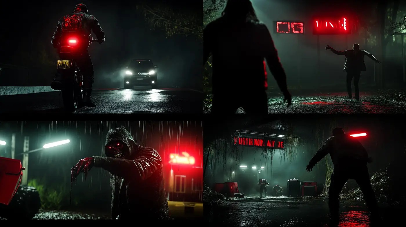 Neon-Noir Dystopia: A Cinematic Blend of Darkness and Vibrant Hues - Midjourney sref style