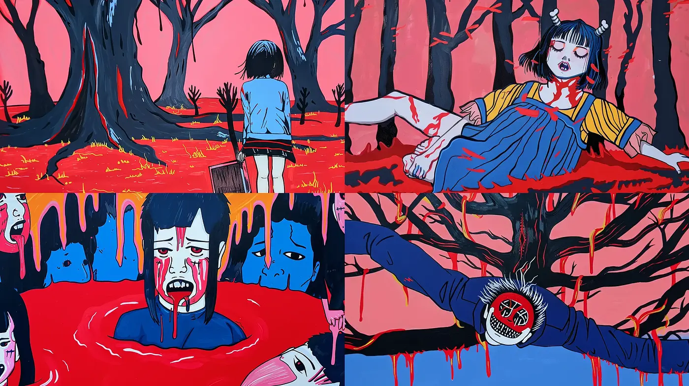 Expressive Horror Pop Art Fusion with Bold Contours - Midjourney sref style
