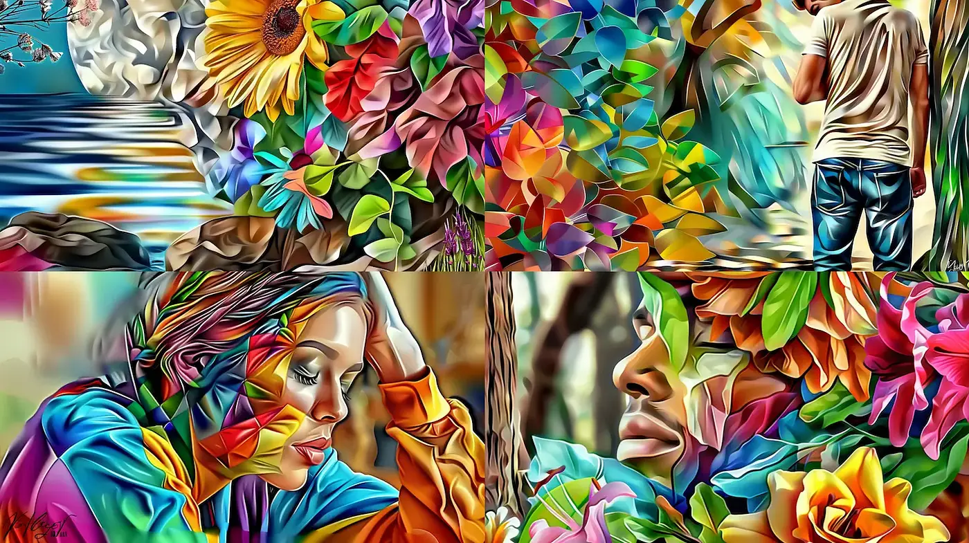 Vividly Colorful Floral Expressions with a Geometric Flair - Midjourney sref style