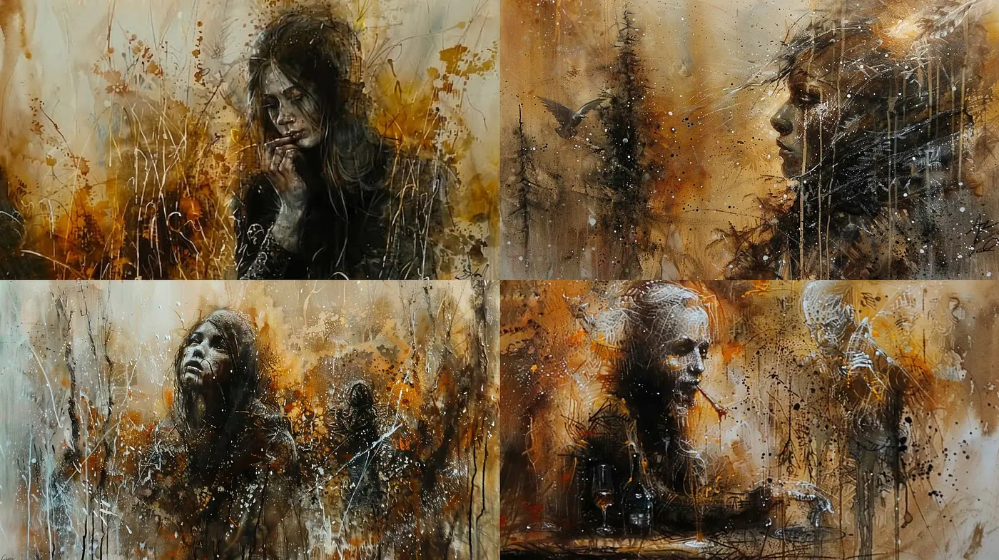 Ethereal Textural Symphony in Sepia and Umber - Midjourney sref style