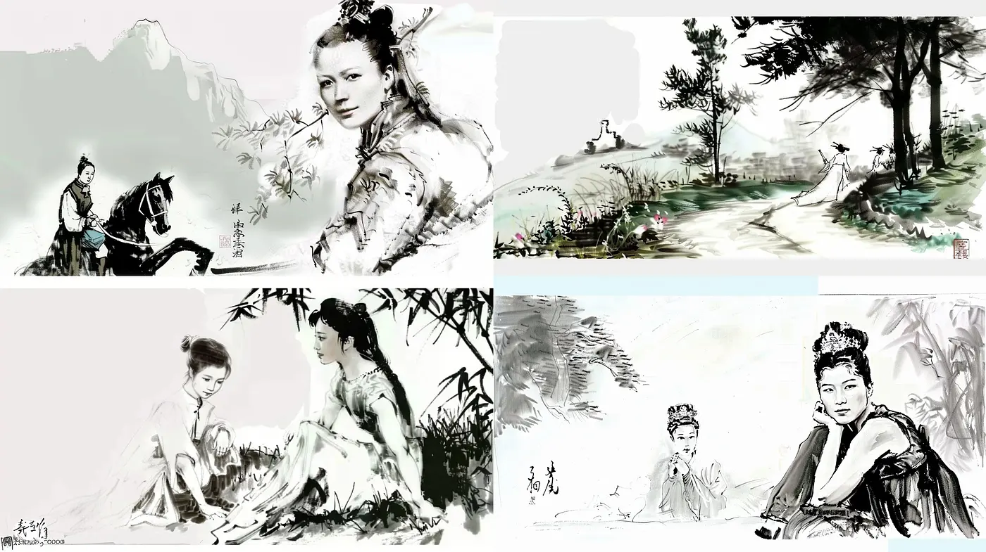 Ethreal Monochromatic Ink-Wash Visions in Modern Interpretation - Midjourney sref style