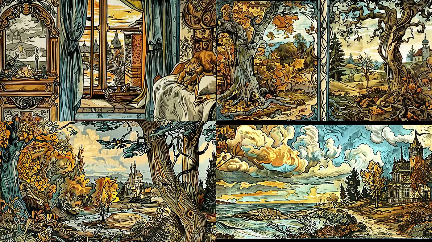 Timeless Tapestry of Dreamlike Landscapes in Earthy Tones - Midjourney sref style