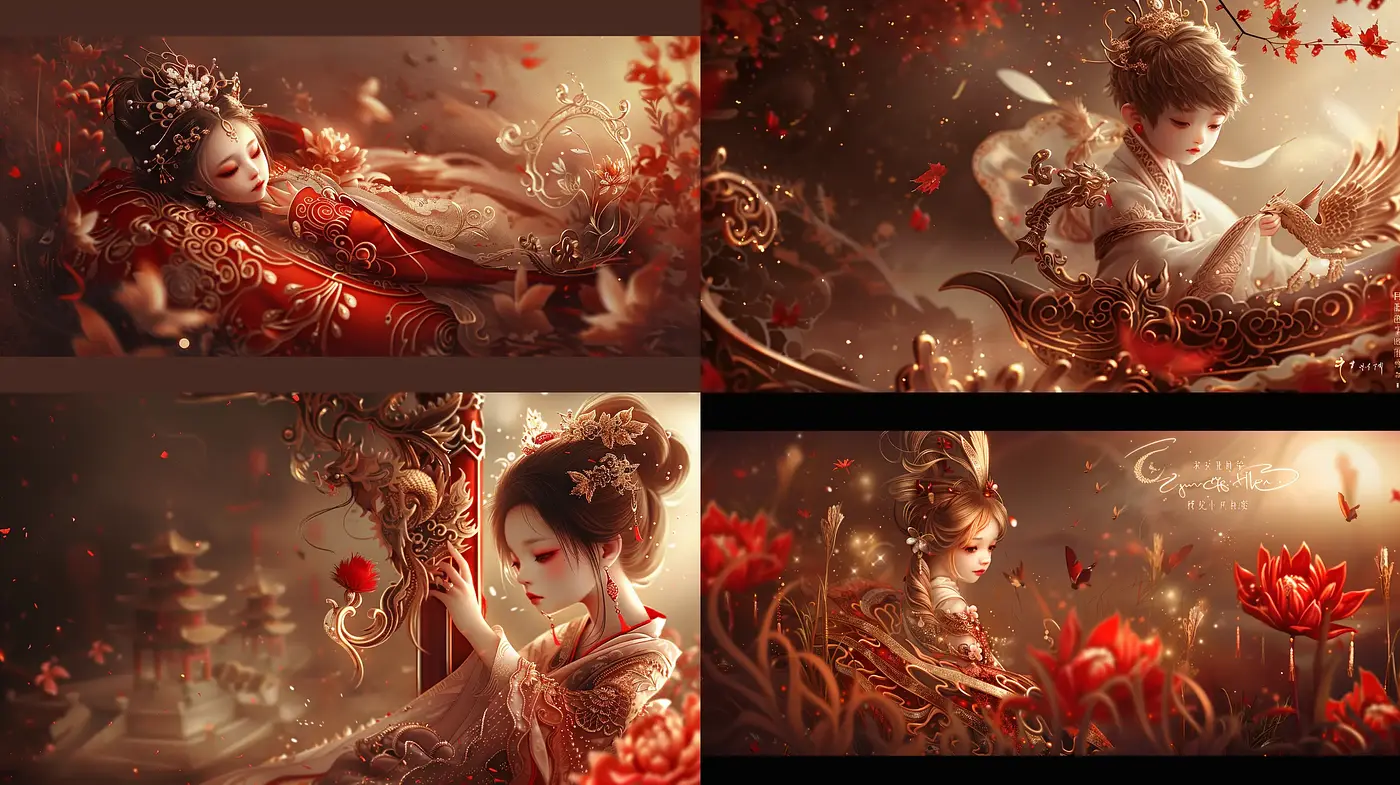 Enigmatic Elegance of Crimson Botanicals and Ethereal Beauty - Midjourney sref style