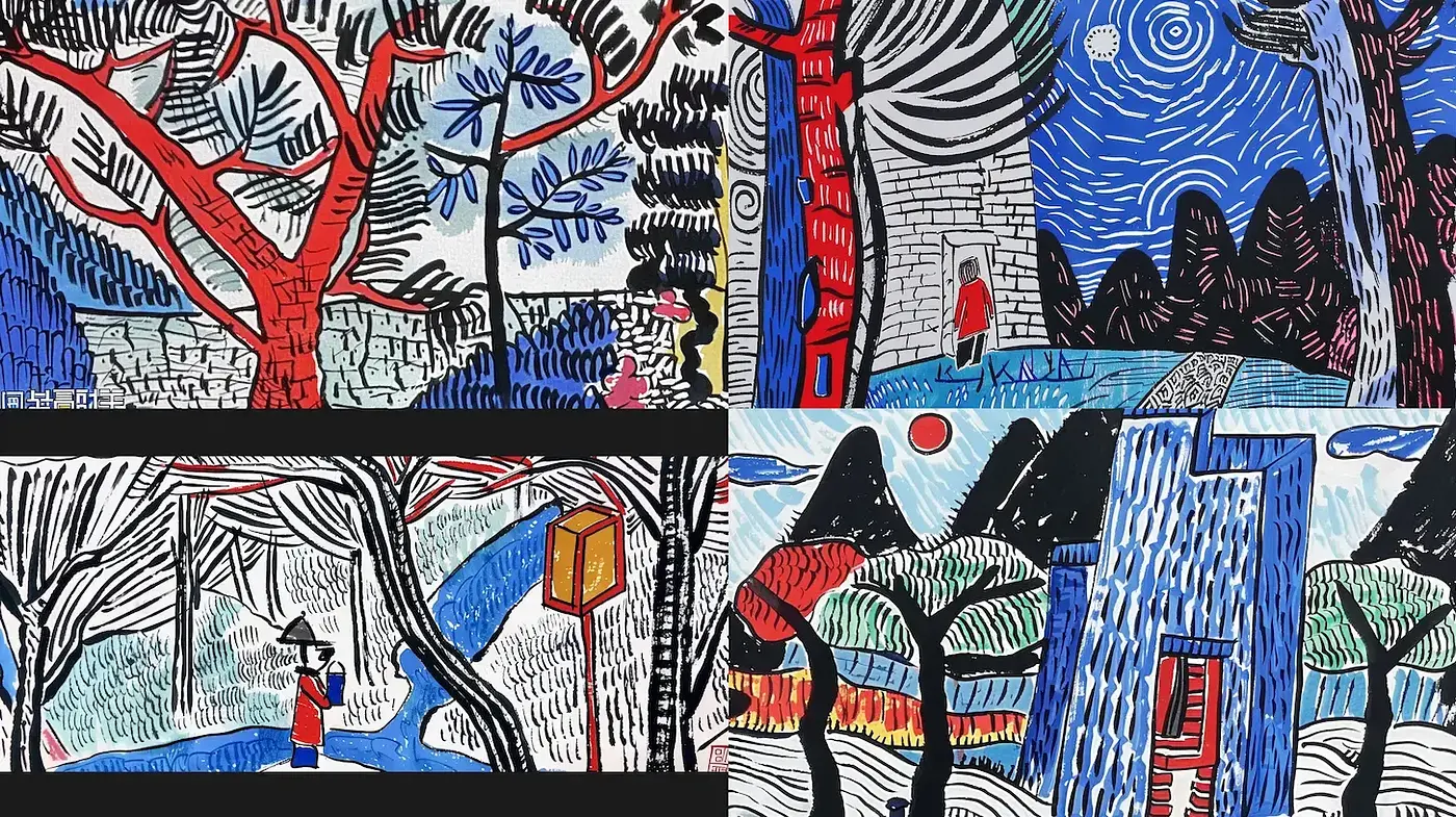 Expressive Linework and Vivid Contrasts in Modern Primitivism - Midjourney sref style