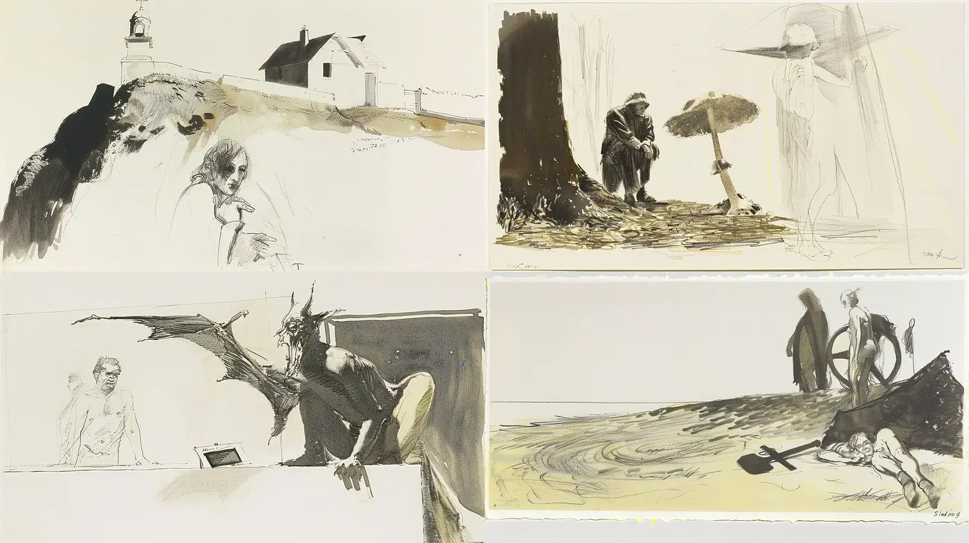 Ethereal Sepia Storybook Illustrations - Midjourney sref style
