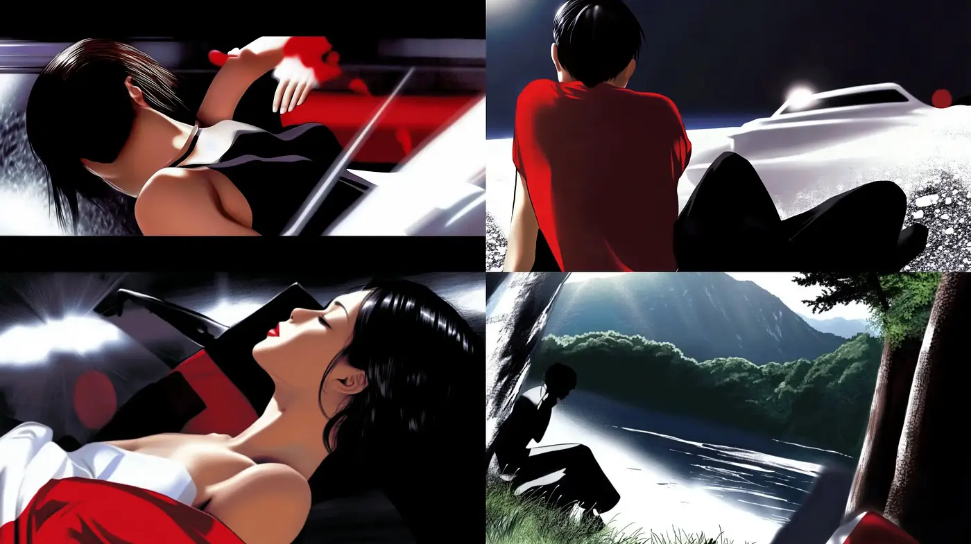 Dynamic Anime-Style Visuals with Intense Contrasts and Luminous Detailing - Midjourney sref style