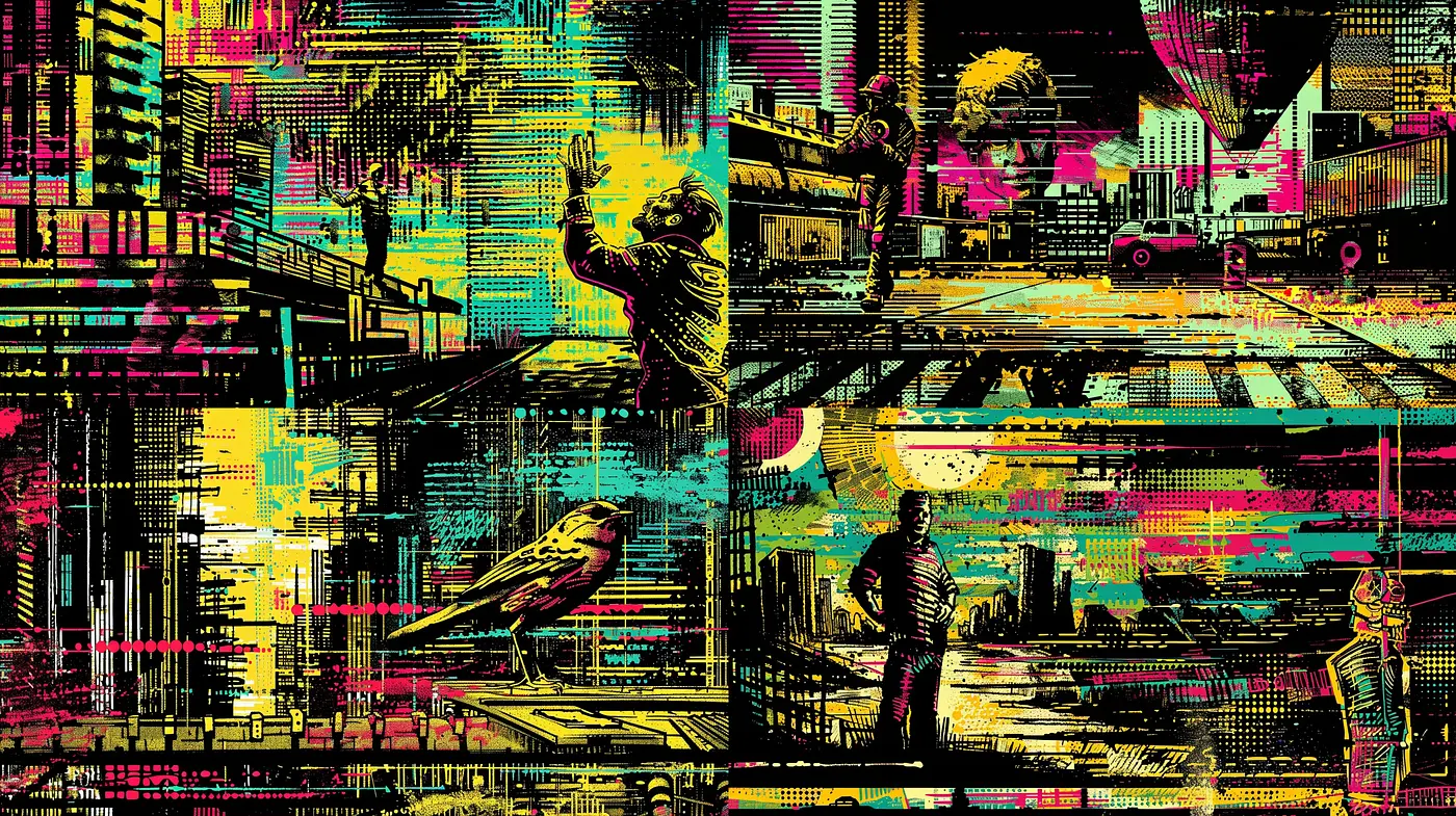 Neon Cyber Glitch: A Fusion of Digital Noise and Urban Vibrancy - Midjourney sref style