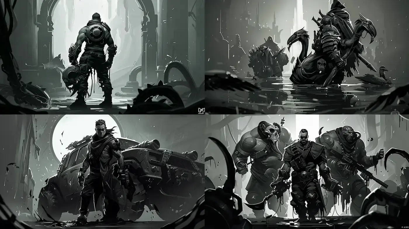 Dark, gritty, and dramatic character-centric illustrations - Midjourney sref style