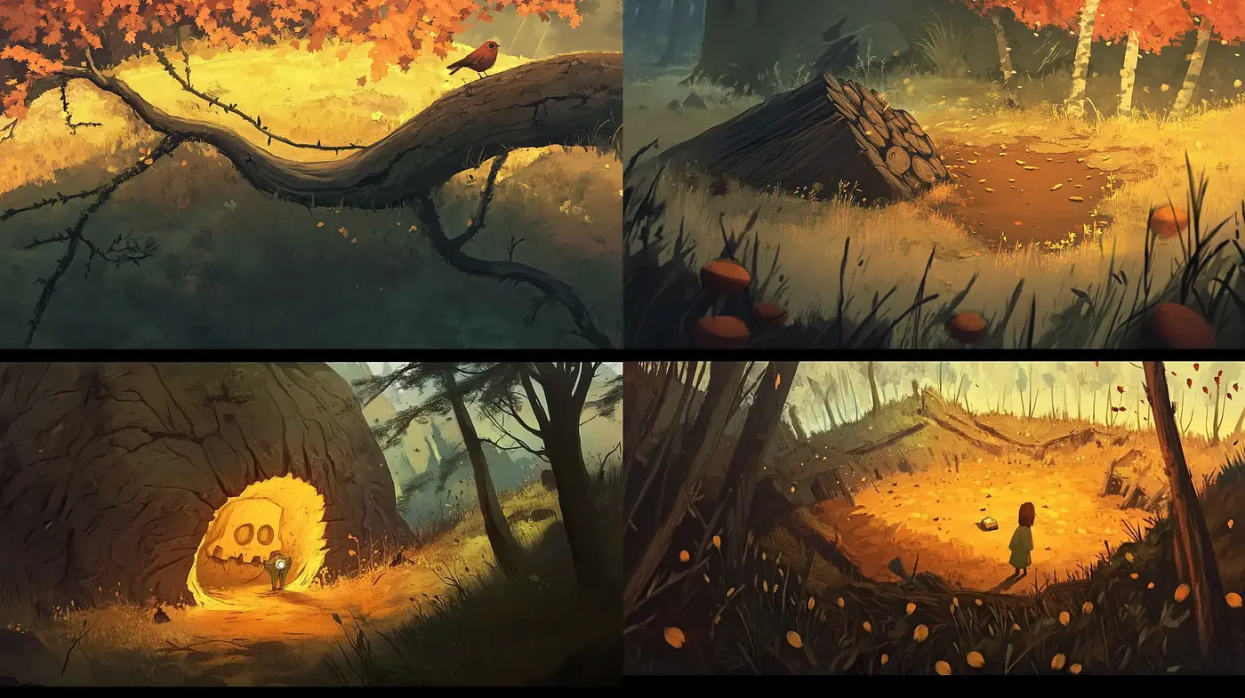 Enchanting Autumnal Dreamscape with Idyllic Storybook Qualities - Midjourney sref style