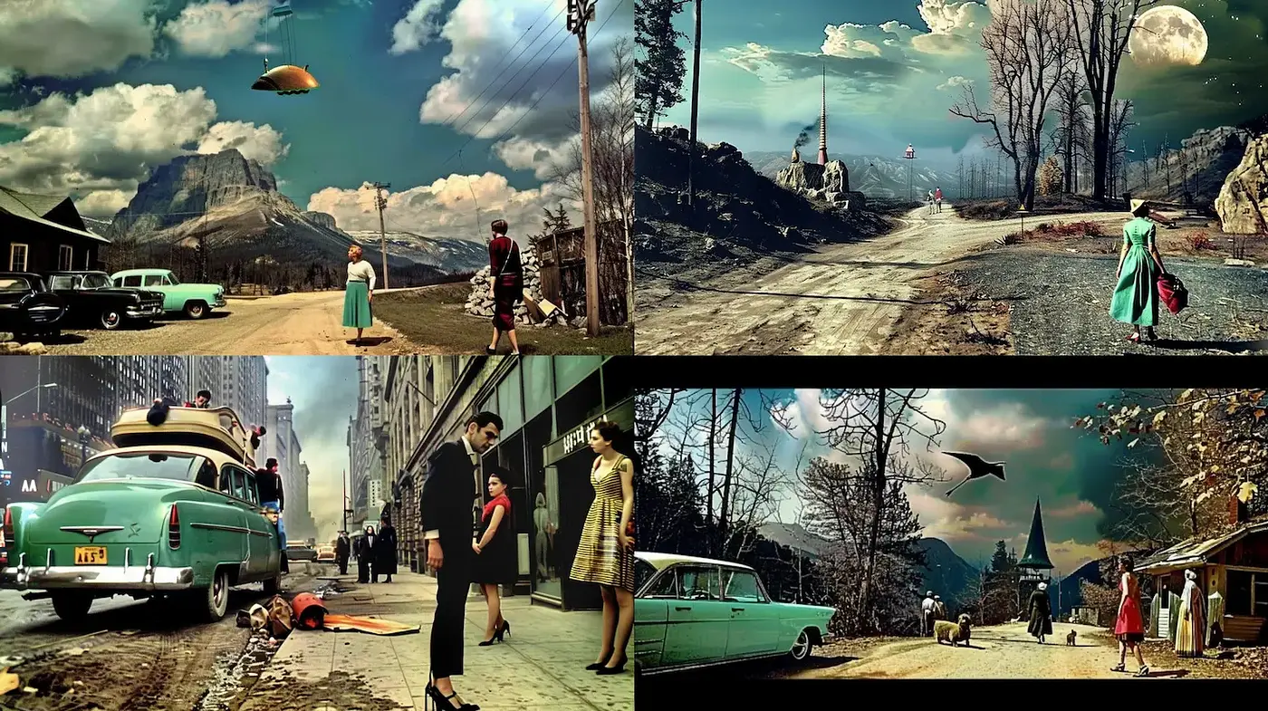 Surreal Mid-Century Vignettes with Retro Sci-Fi Elements - Midjourney sref style