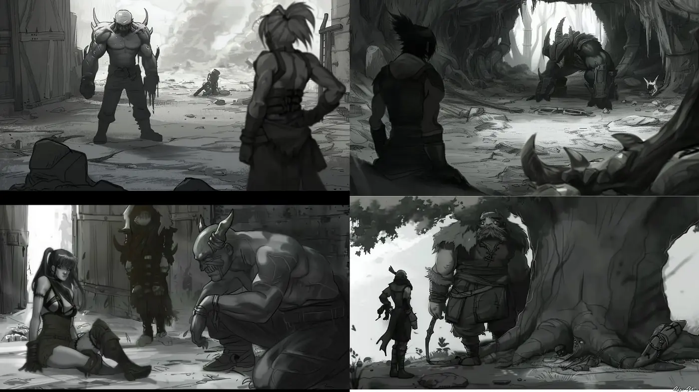Monochromatic Fantasy Realism with Dynamic Shading - Midjourney sref style