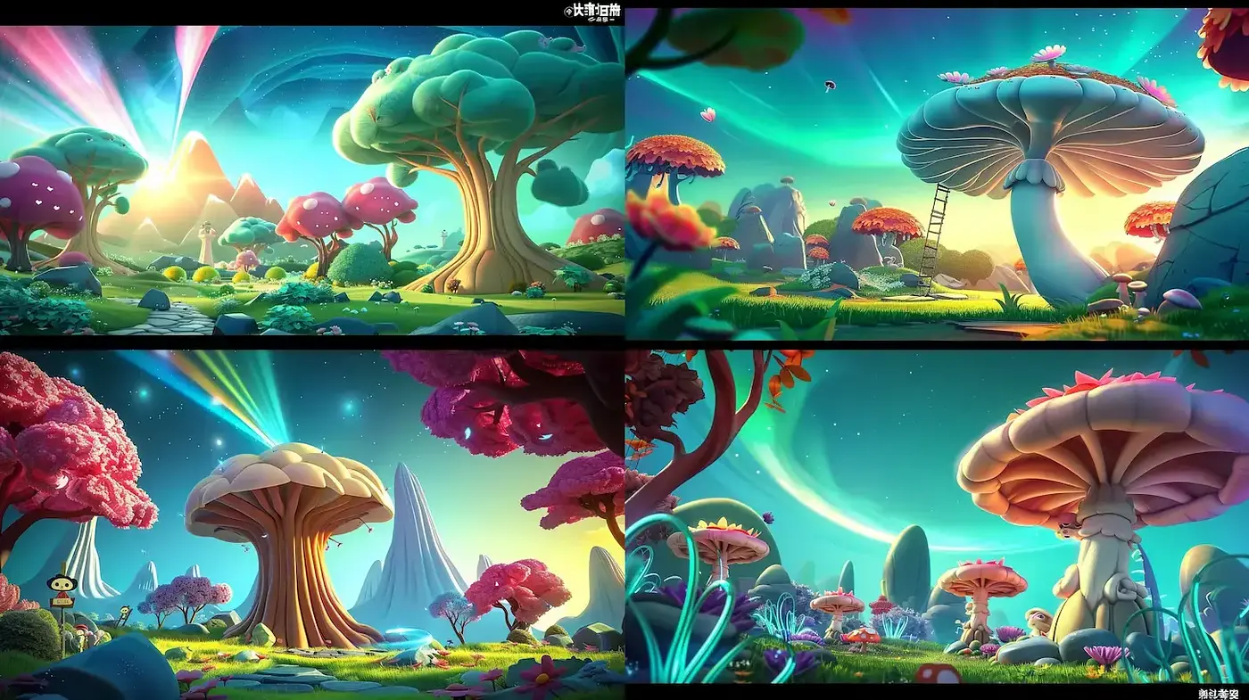 Whimsical and Vibrant Fantasy Landscape with Surreal Elements - Midjourney sref style