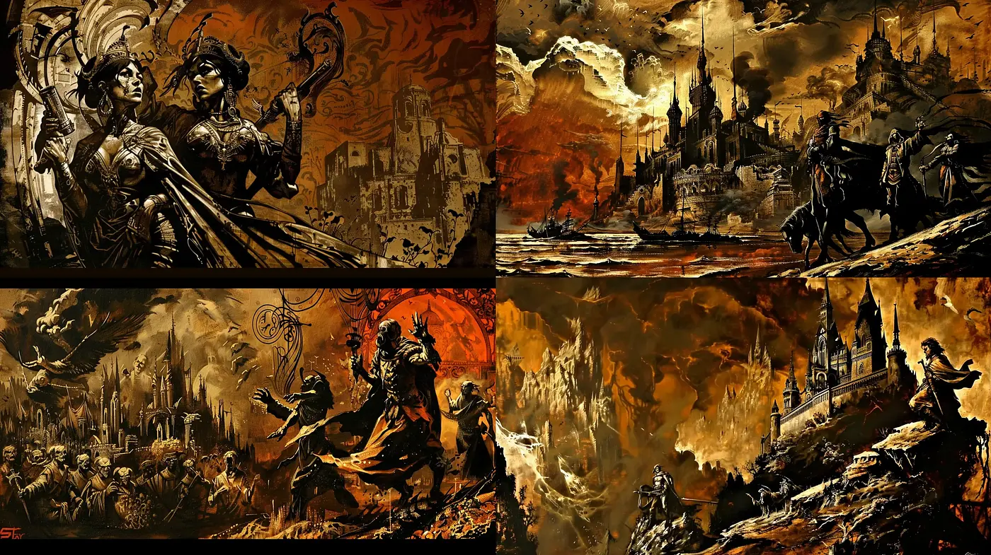 Epic Sepia-Toned Fantastical Realism - Midjourney sref style