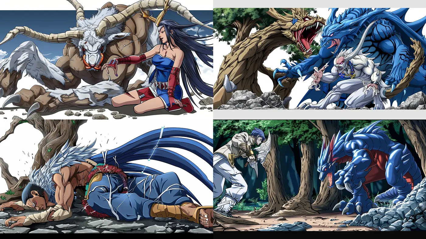 Dynamic Anime Fantasy with Vibrant Contrasts and Elemental Themes - Midjourney sref style