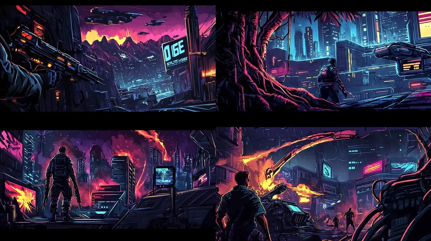 Neon Dystopia: A Cyberpunk Tapestry - Midjourney sref style