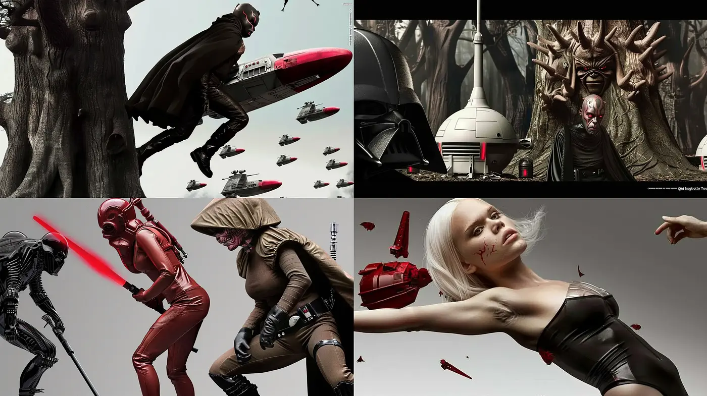 Futuristic Noir Elegance with Dynamic Contrasts and Surreal Overtones - Midjourney sref style