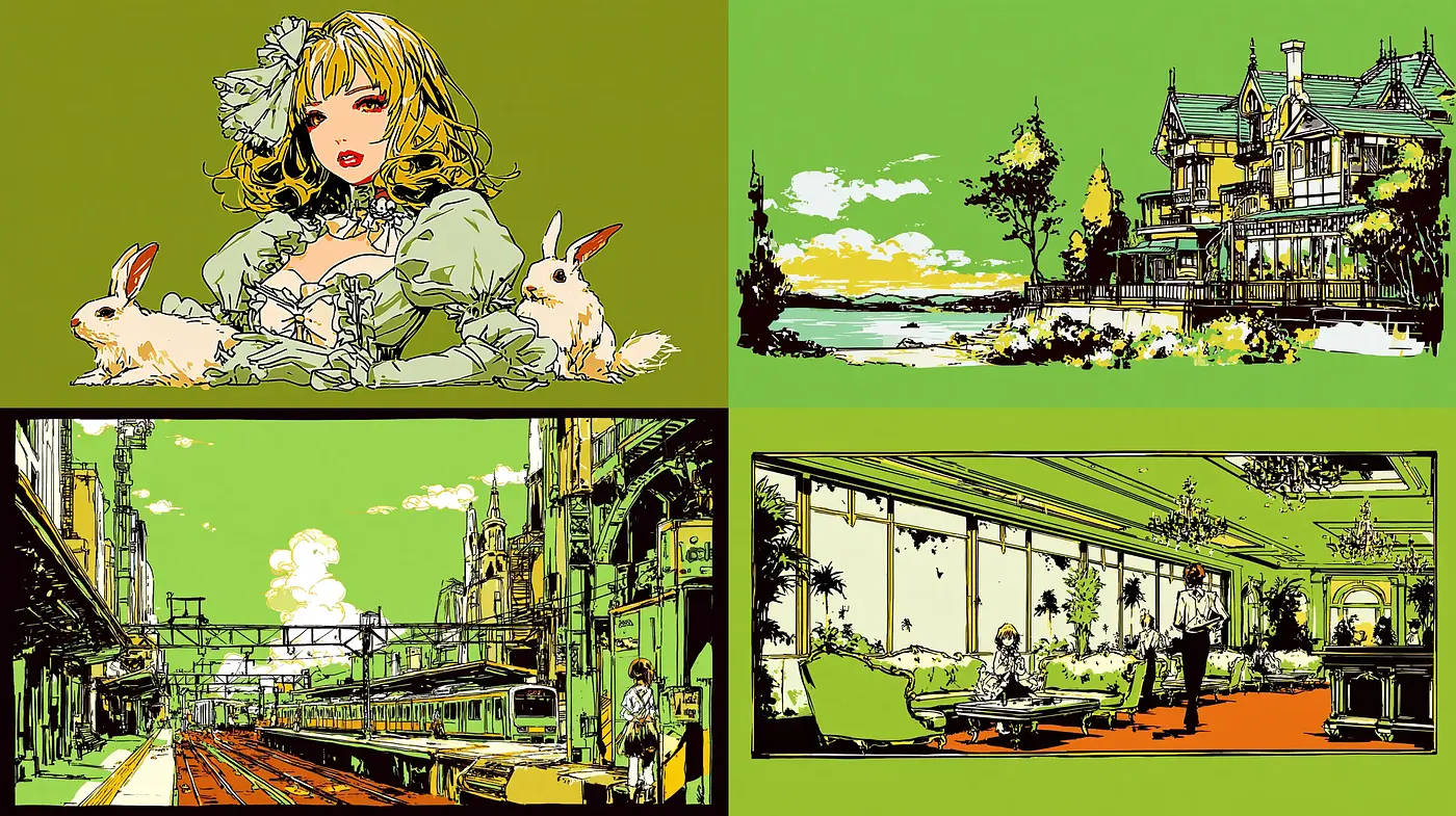 Eclectic Fusion of Retro Aesthetic and Dreamlike Landscapes - Midjourney sref style
