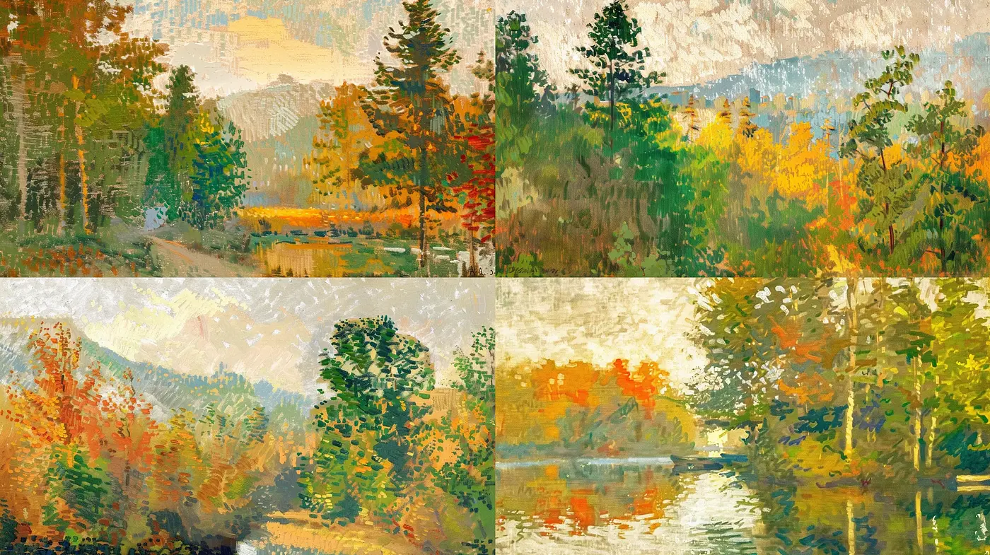 Seasonal Nature Tableaux in Impasto Brushwork - Midjourney sref style