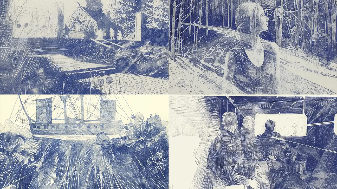 Ethereal Blue Monochrome Etching - Midjourney sref style