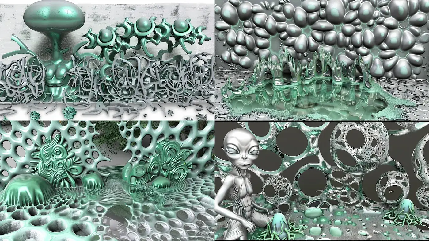 Surreal Organic Textures with Muted Metallic Hues - Midjourney sref style