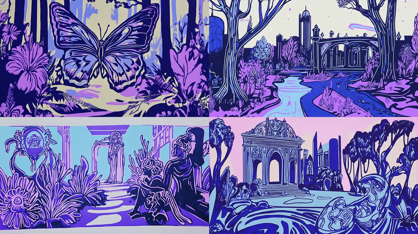 Enigmatic Twilight Moods in Stylized Nature Vignettes - Midjourney sref style
