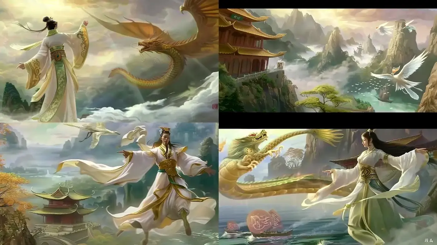 Mythical Serenity in Ethereal Landscapes Featuring Harmony with Nature - Midjourney sref style