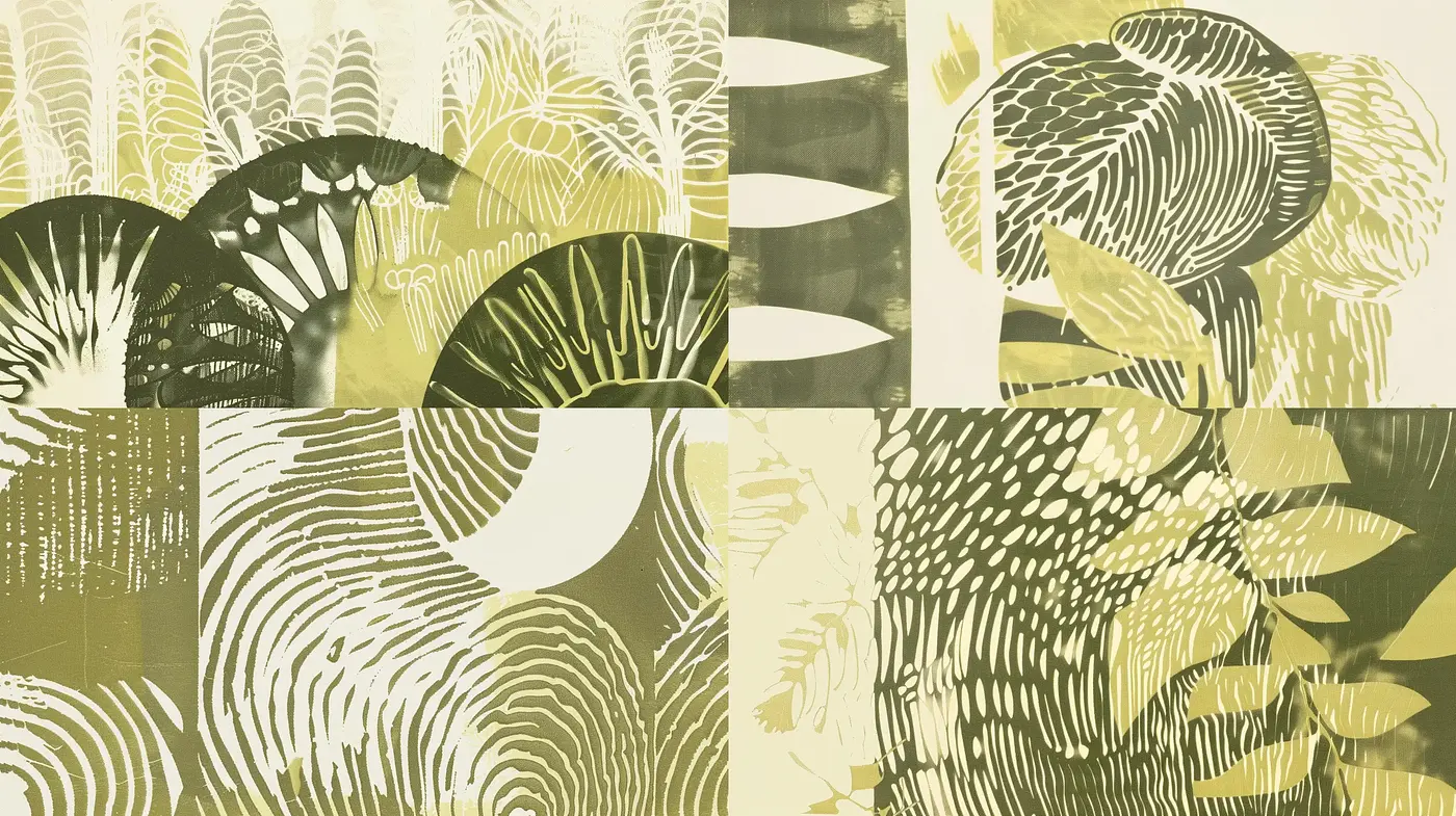 Abstract Botanical Tapestry in Monochrome Olive - Midjourney sref style
