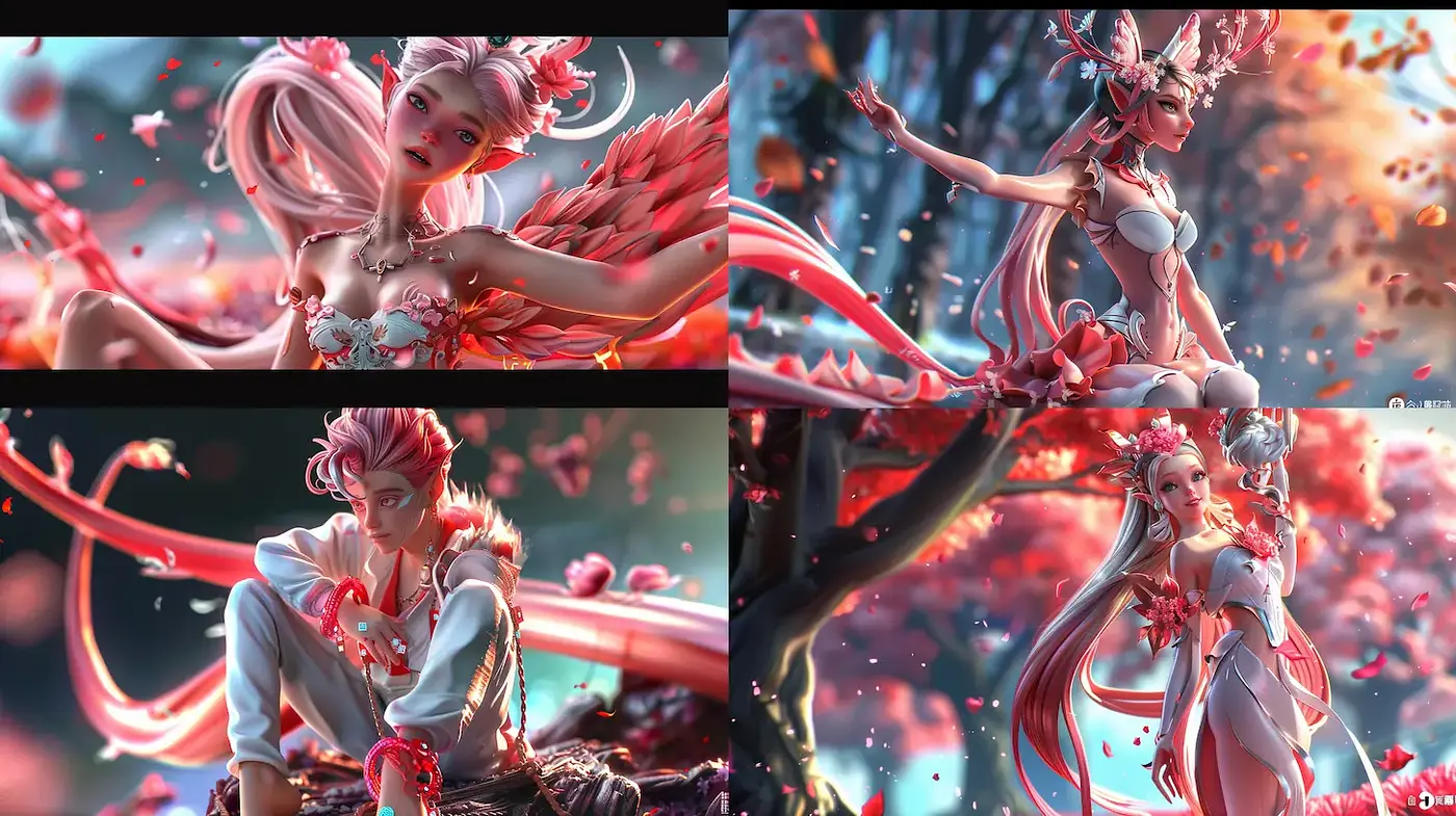 A Harmonious Fusion of Digital Fantasy and Floral Elegance - Midjourney sref style