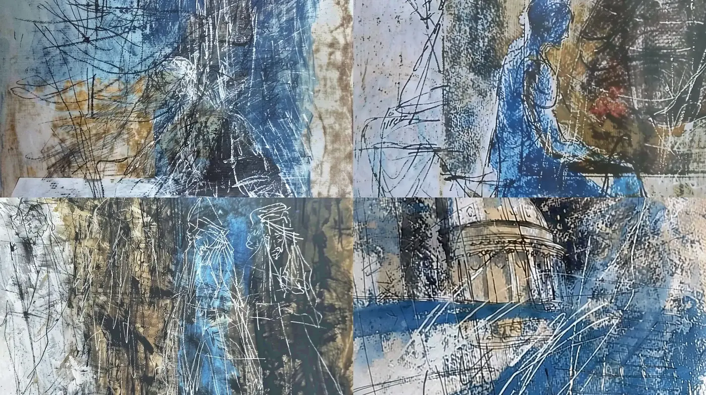Abstract Expressionist Scribble with Blue Dominance and Vintage Overtones - Midjourney sref style