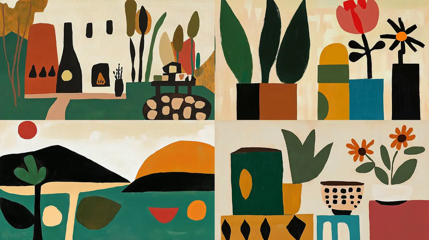 Abstract Botanical Harmony in Modernist Earth Tones - Midjourney sref style