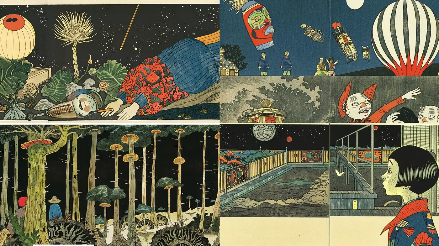 Ethereal Dreamscape in Ukiyo-e Fusion - Midjourney sref style