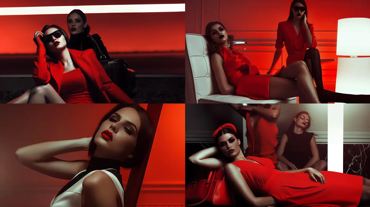 Elegant Noir Red: A Study in Monochromatic Elegance and Dramatic Lighting - Midjourney sref style