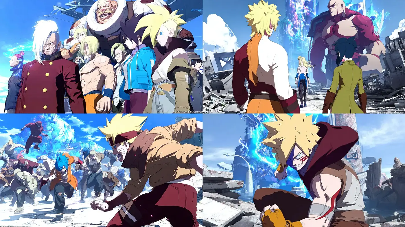 Dynamic and Colorful Anime-Inspired Action Scene with a Distinctive Art Style - Midjourney sref style