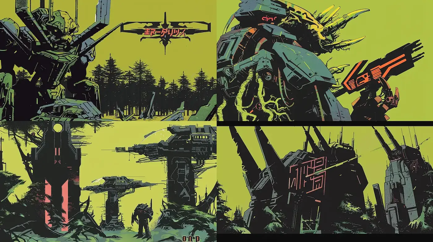 Futuristic and dystopian sci-fi aesthetic with a hint of retro - Midjourney sref style
