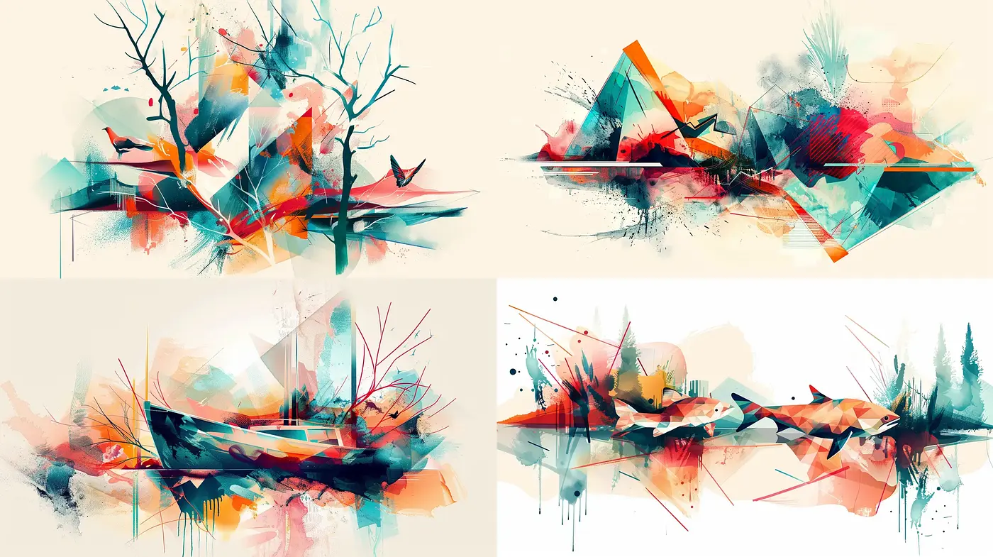 Abstract Watercolor Harmonies with Geometric Contrasts - Midjourney sref style