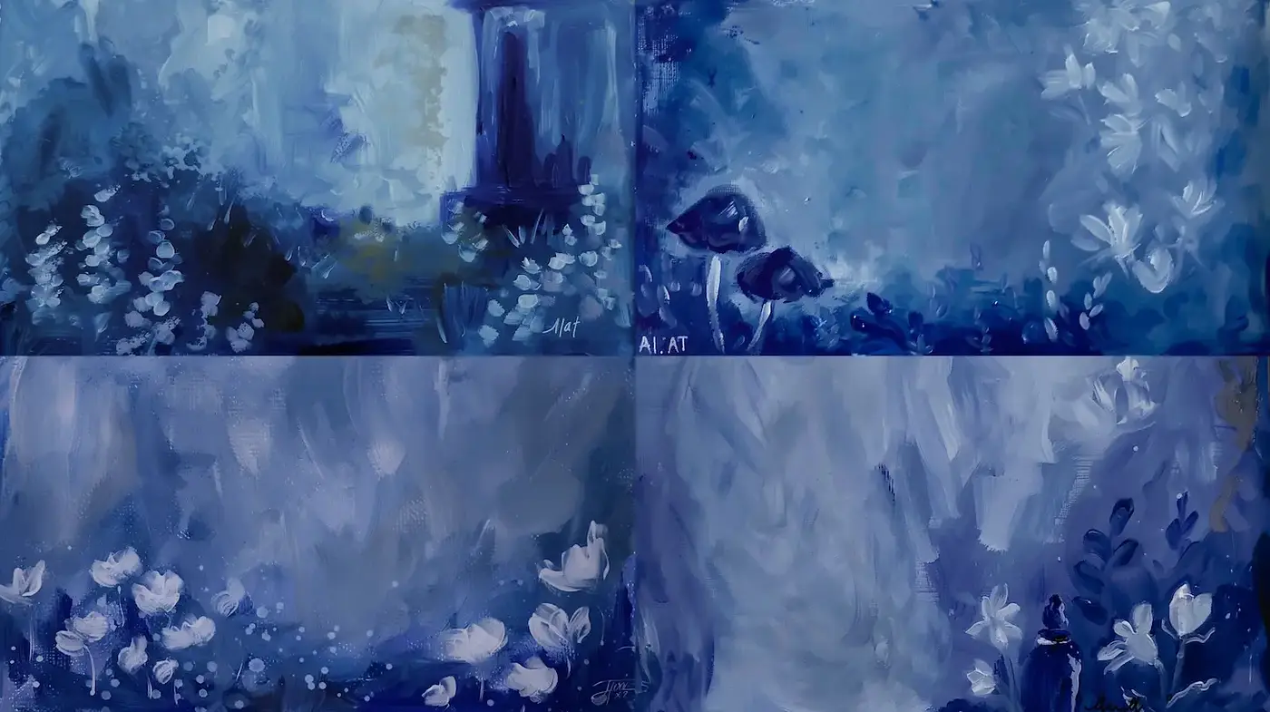 Ethereal Blue Floral Landscapes with a Dreamy Aesthetic - Midjourney sref style